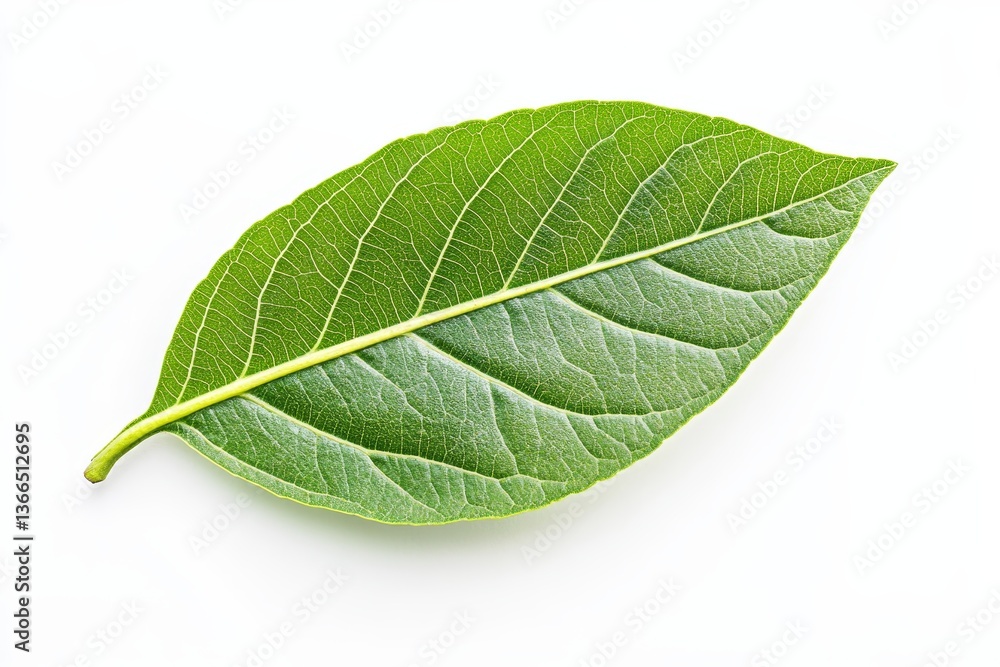 Obraz premium Single Green Leaf Against White Background