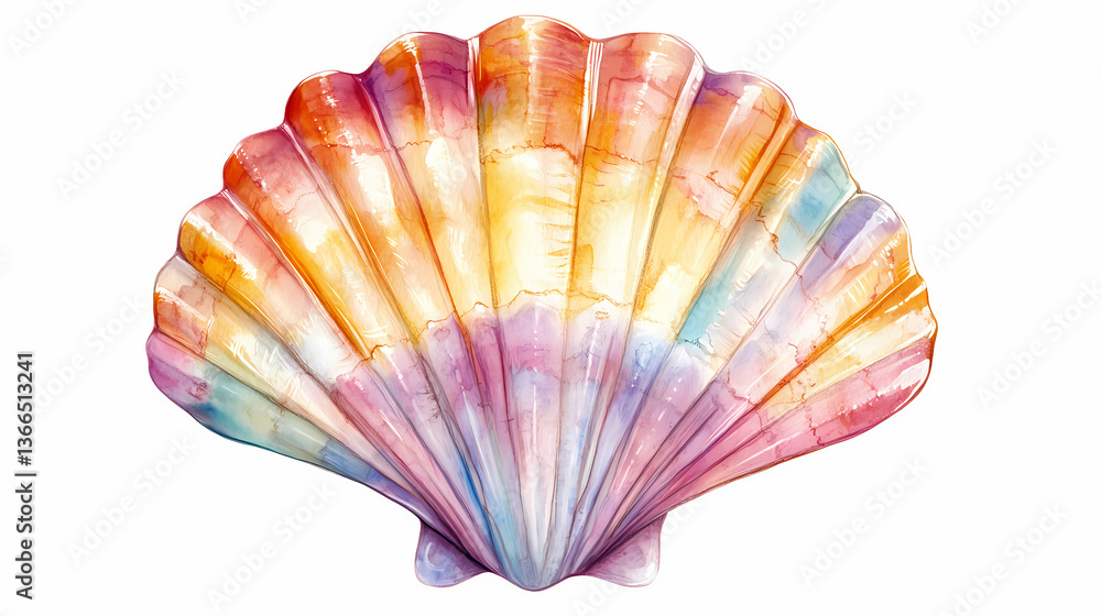 Fototapeta premium Colorful scallop shell illustration. transparent background png. Spiritwoven Shell. Illustration