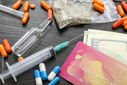 Different drugs, syringe, c...