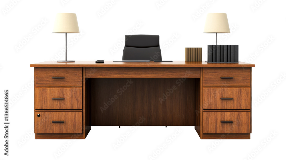 Executive Desk with Lamps and Books, cut out transparent Executive Desk with Lamps and Books, cut out transparent