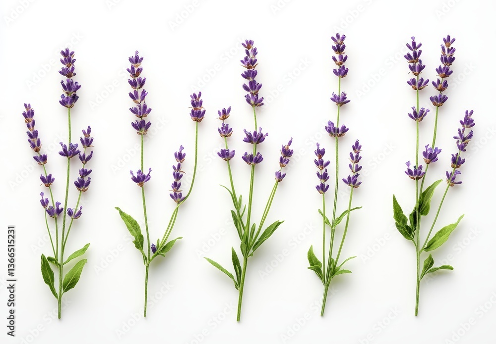 Naklejka premium Lavender sprigs arranged on white background (1)