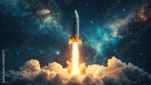 Entrepreneurship rocket taking off abstract space background startup concept dynamic motion