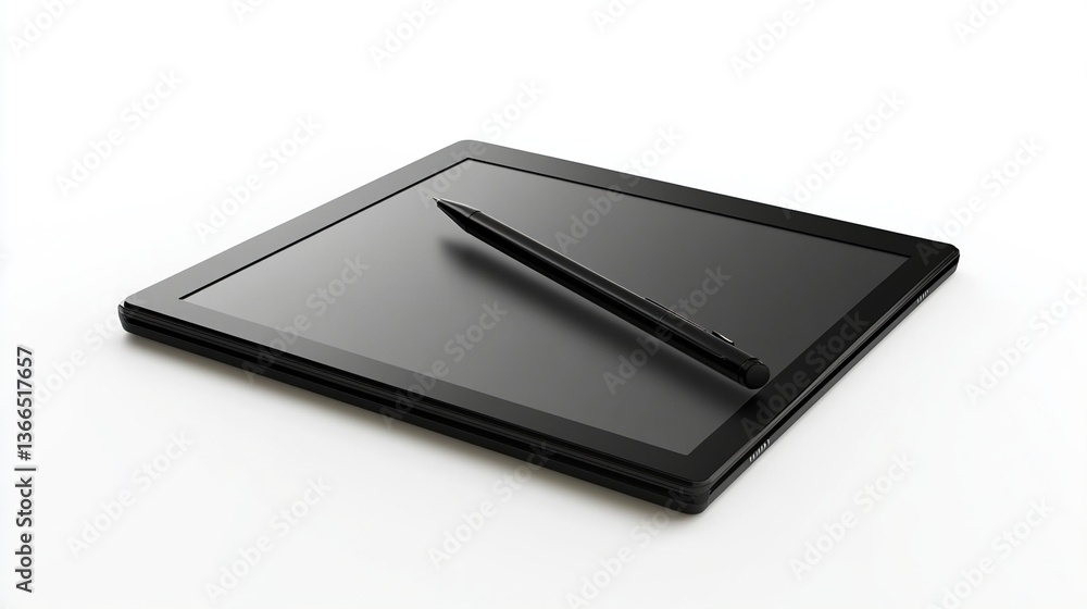 Black tablet computer with stylus pen. Black tablet computer with stylus pen.