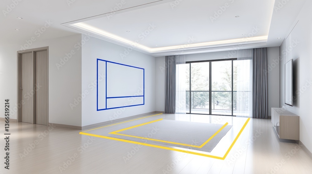 Obraz premium Modern Living Room Interior Design with Measurements for Furniture Placement