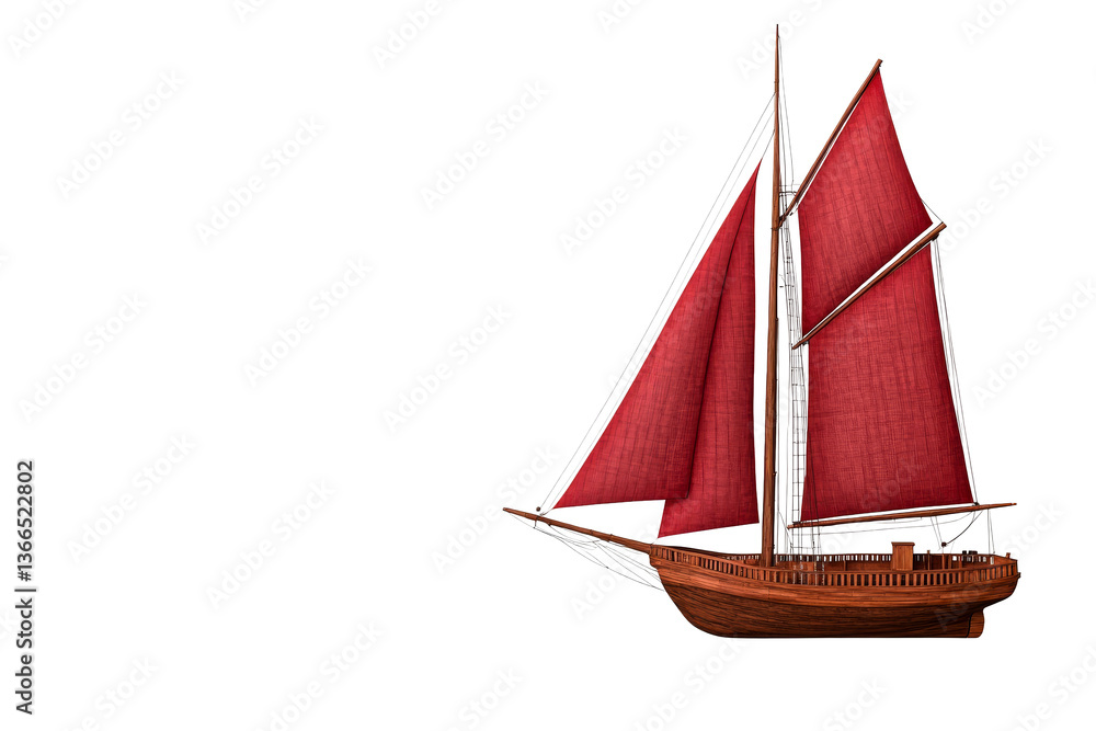 Ancient red sailboat, wood texture and nautical history, cut out transparent Ancient red sailboat, wood texture and nautical history, cut out transparent