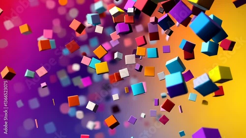 Colorful cube particles float through vibrant background in captivating visual display