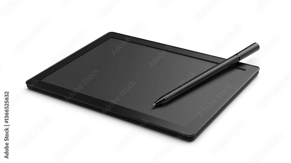 Black tablet and stylus on white background. Black tablet and stylus on white background.