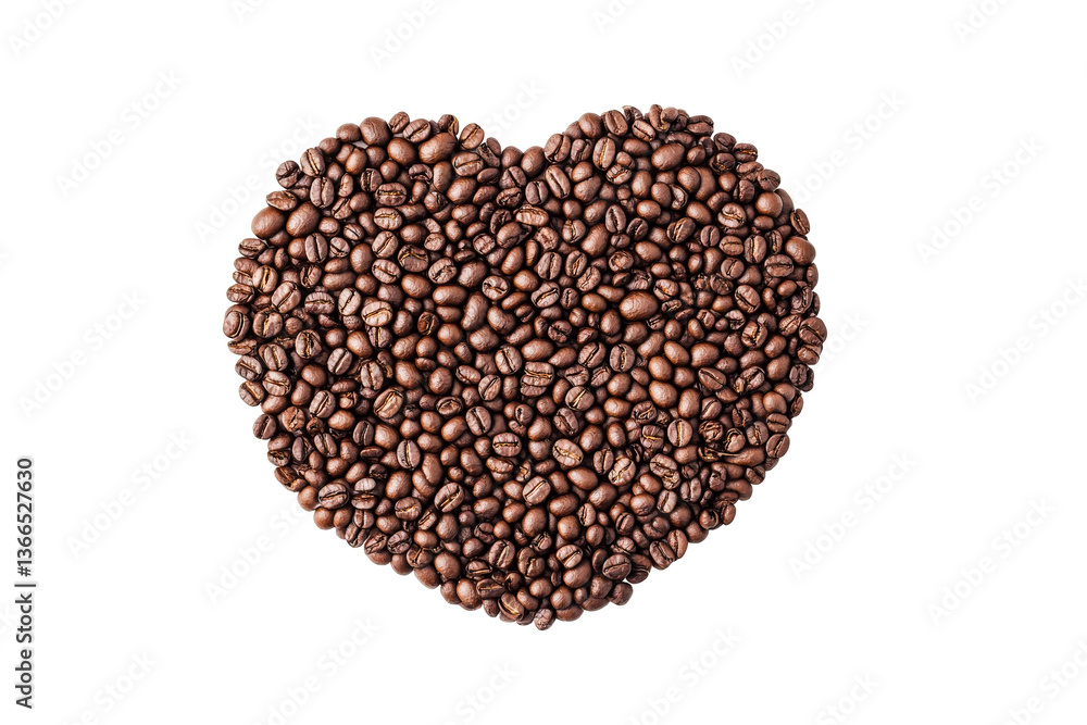 Coffee beans heart shape, close-up detail on black background, cut out transparent Coffee beans heart shape, close-up detail on black background, cut out transparent