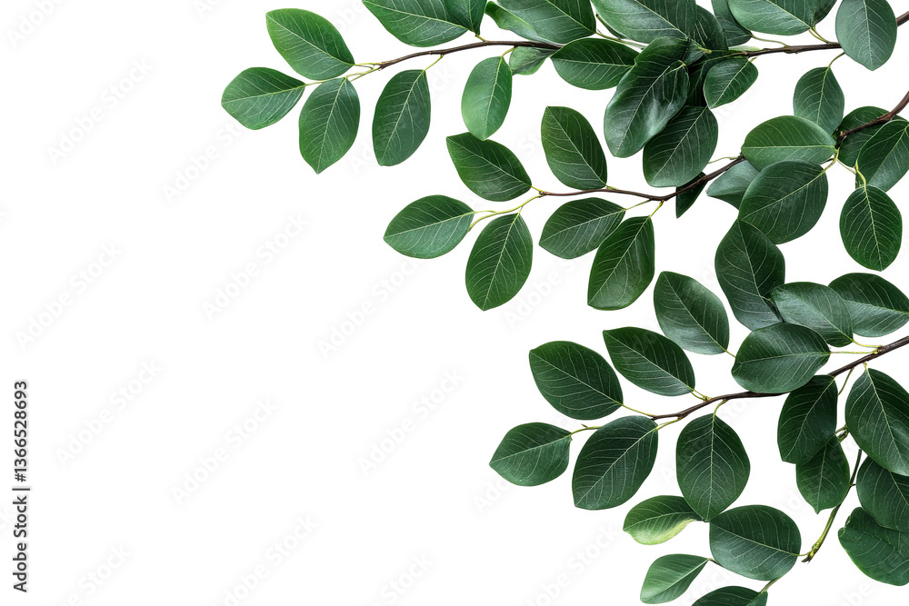 Naklejka premium Elegant Green Leaf Branch Arrangement on Black, cut out transparent