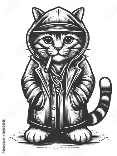 Cool Street Cat in Hoodie Smoking Cigarette vector