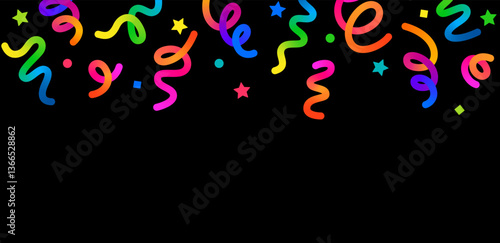 Vector Confetti Background. Abstract Border with Color Pattern. Falling Gradient Ribbons and Stars for Carnivals, Birthday Parties and Carnavals Decoration