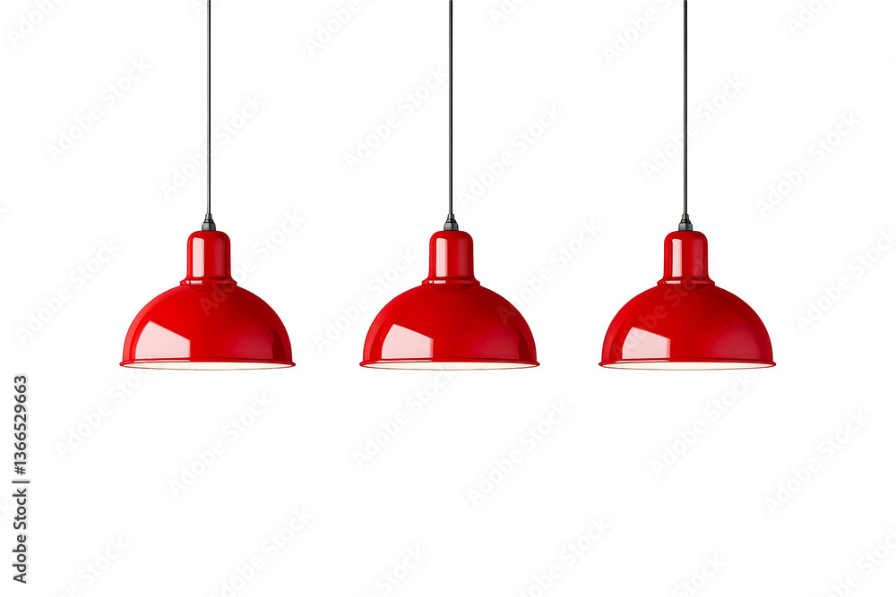 Naklejka premium Three Red Pendant Lights Shining Brightly, cut out transparent