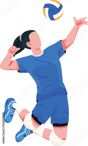 Volleyball Illustration, Woman Spiking the Ball in Action