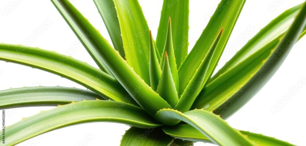 Obraz premium A vibrant aloe vera plant, leaves splayed, isolated on pure white , background, bright