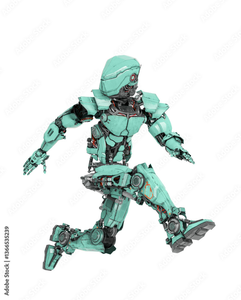 robot soldier is running and looking back robot soldier is running and looking back