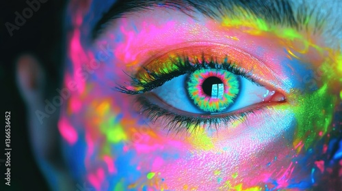 Vibrant eye art with neon colors urban environment portrait photography creative perspective visual concept