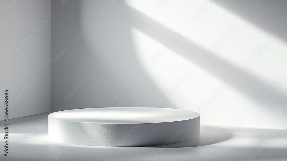 Empty White Cylindrical Display Podium in Studio Lighting Empty White Cylindrical Display Podium in Studio Lighting