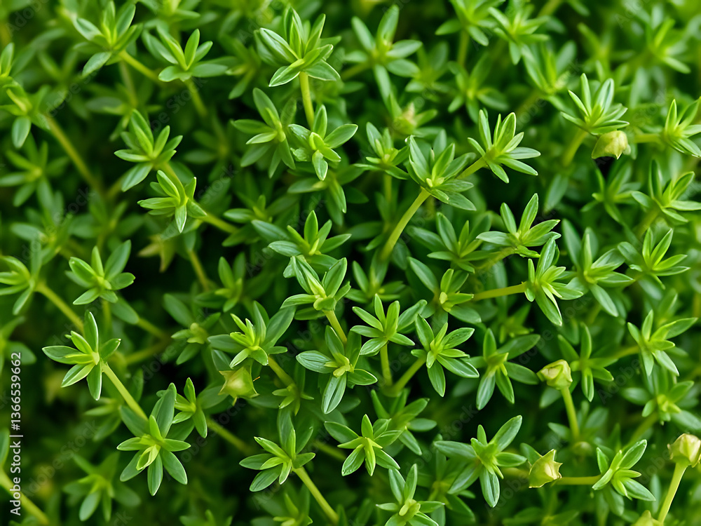Close-up of Vibrant Green Plant with Tiny Leaves, Lush Foliage, Botanical Beauty, Natural Background. Close-up of Vibrant Green Plant with Tiny Leaves, Lush Foliage, Botanical Beauty, Natural Background.