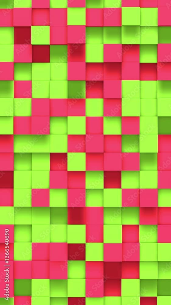 Pink green small box cube random geometric background. Abstract square pixel mosaic illustration. Land block background. Fantasy fractal design. Digital art. 3d animation loop Pink green small box cube random geometric background. Abstract square pixel mosaic illustration. Land block background. Fantasy fractal design. Digital art. 3d animation loop
