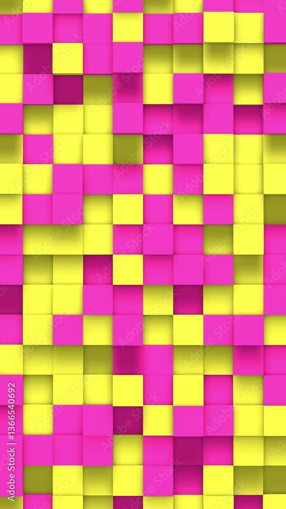 Pink yellow small box cube random geometric background. Abstract square pixel mosaic illustration. Land block background. Fantasy fractal design. Digital art. 3d animation loop Pink yellow small box cube random geometric background. Abstract square pixel mosaic illustration. Land block background. Fantasy fractal design. Digital art. 3d animation loop
