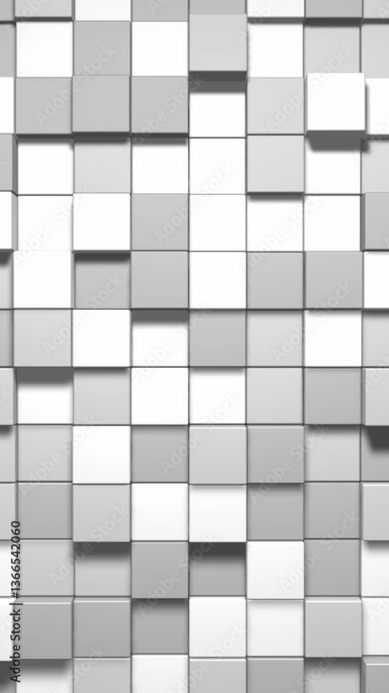 3D Abstract cubes loop. Video game isometric geometric mosaic waves pattern. Construction of hills landscape using white grey blocks 3D Abstract cubes loop. Video game isometric geometric mosaic waves pattern. Construction of hills landscape using white grey blocks