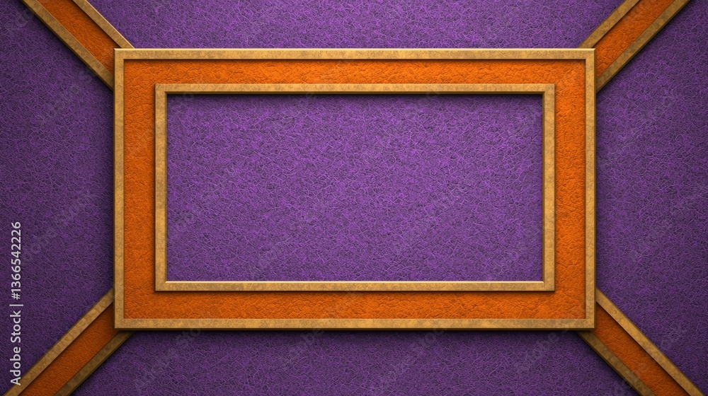 Fototapeta premium Abstract Geometric Design With Purple Textured Background And Metallic Orange And Gold Frame