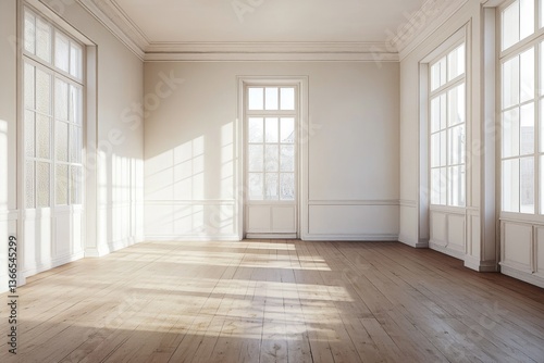 Wallpaper Mural Empty Room with Sunlight Streaming Through Windows and Wooden Flooring Torontodigital.ca