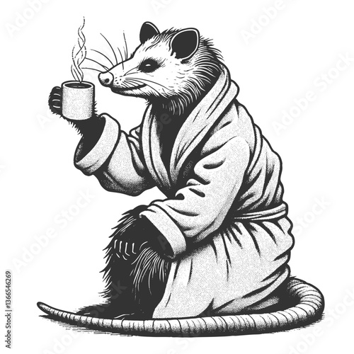Possum in Bathrobe Drinking Coffee vector