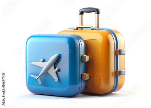 Ready for Adventure: Two vividly colored travel suitcases stand side by side, their sleek surfaces glistening with anticipation, set against an uncluttered backdrop.