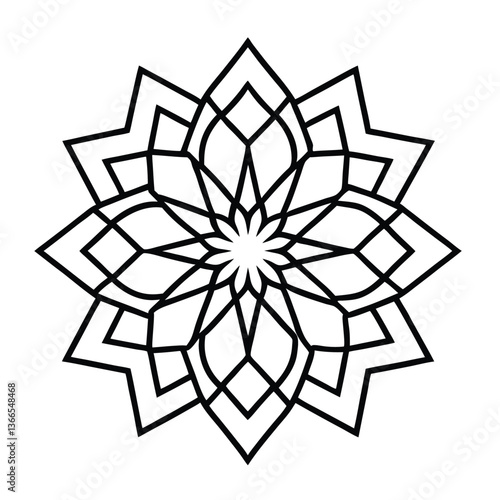Editable Detailed Mandala with Starburst Center Vector Illustration