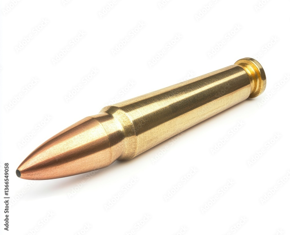Isolated Bullet on White Background Shows Weapon Ammunition Detailed View Isolated Bullet on White Background Shows Weapon Ammunition Detailed View