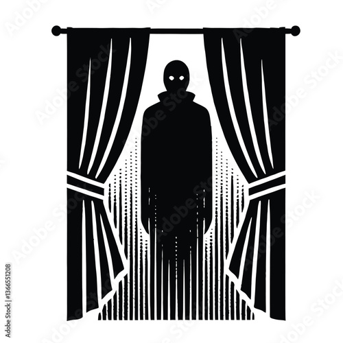 Shadowy Silhouette Behind Curtains