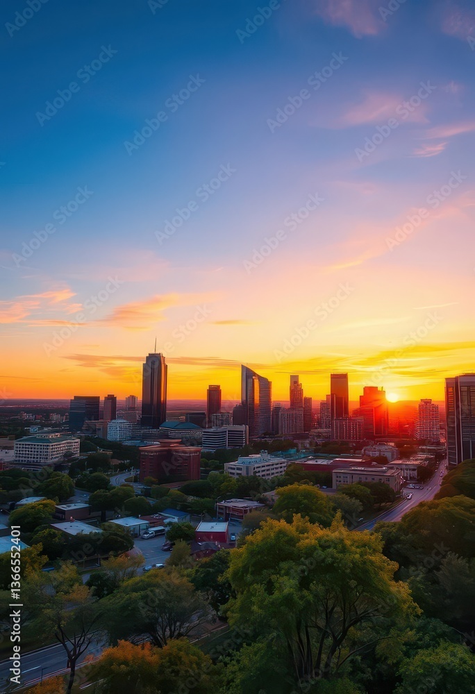 Fototapeta premium Panoramic view of Austin, Texas skyline at sunset , urban, skyline, texas