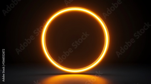 A bright orange neon ring glowing brightly in a dark setting