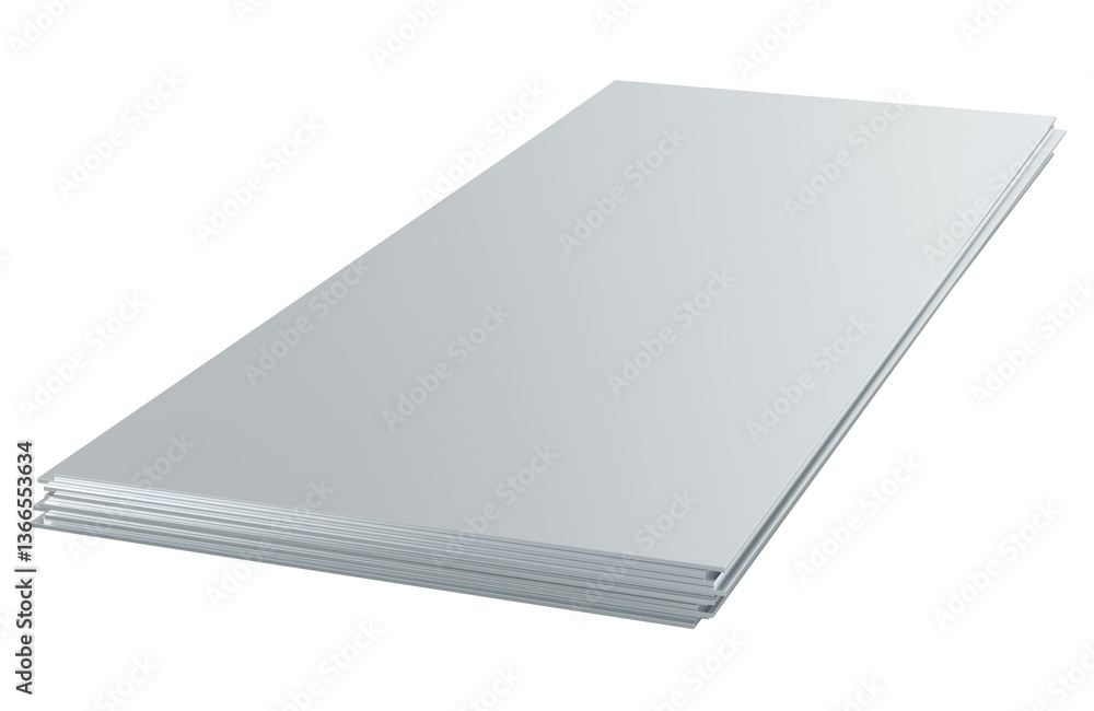 Stainless Steel Sheets. 3D rendering isolated on transparent background