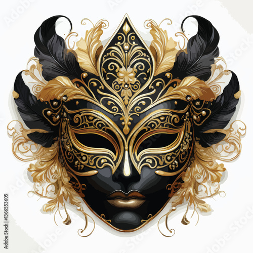 Elegent golden and black venetian carnival mask