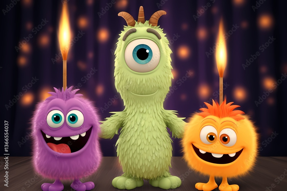 Fototapeta premium Three monsters are holding candles