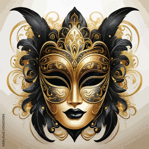 Elegent golden and black venetian carnival mask