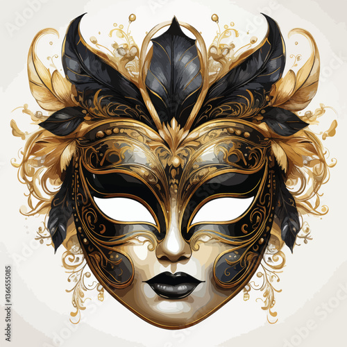 Elegent golden and black venetian carnival mask