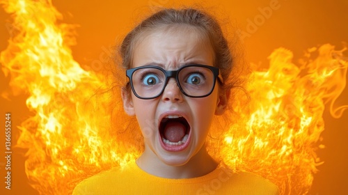 Girl screaming with flames