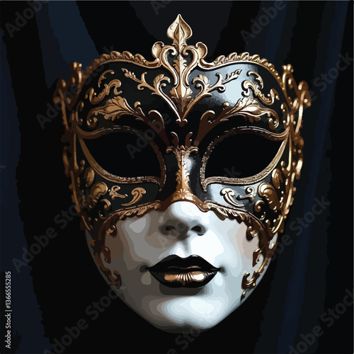 Elegent golden and black venetian carnival mask