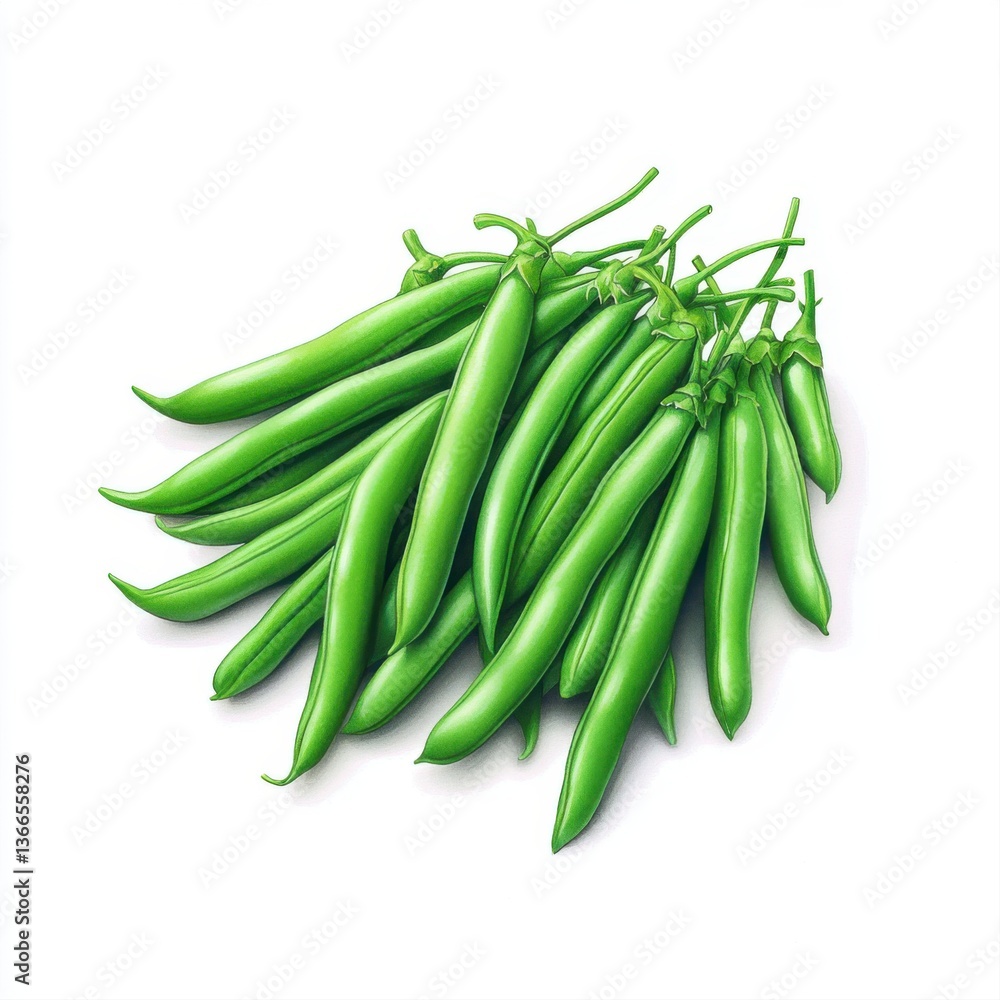 Fresh Vibrant Green Beans Stacked Gracefully on a Clean White Surface Ready for Culinary Use and Presentation Fresh Vibrant Green Beans Stacked Gracefully on a Clean White Surface Ready for Culinary Use and Presentation