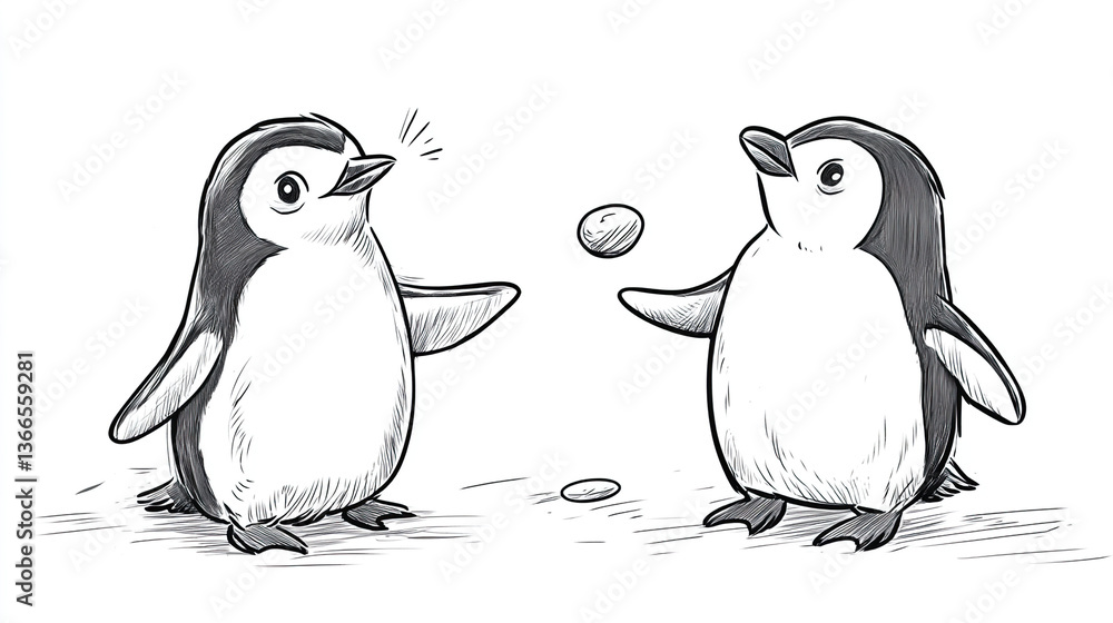 Naklejka premium Charming Cartoon Sketch of a Confident Penguin in a Playful Hand-Drawn Style for Digital Artists and Illustrators