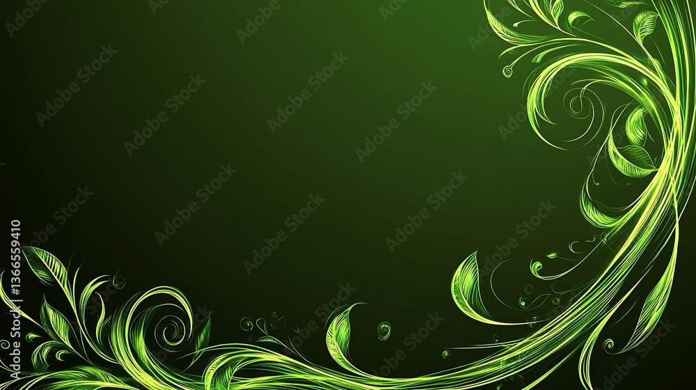 Artistic floral design with glowing green patterns on a dark background Artistic floral design with glowing green patterns on a dark background