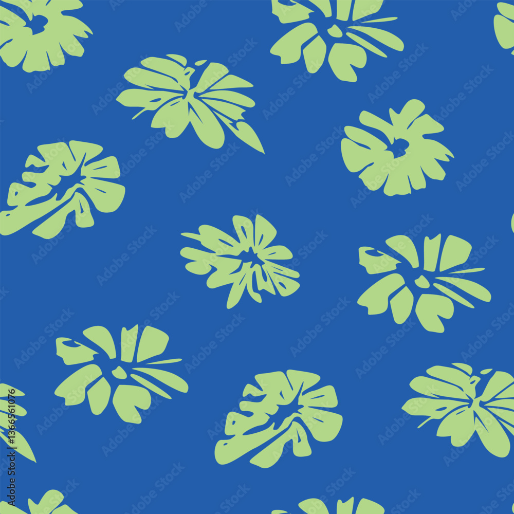 Obraz premium Seamless pattern with stylized yellow flowers similar to daisies on a blue background. Vector illustration for spring summer prints on fabrics and for your designs