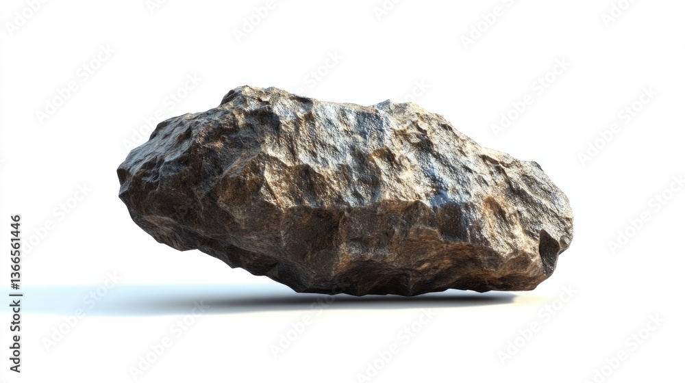 Naklejka premium A textured, irregularly shaped rock rests on a white background, highlighting its natural features and contours