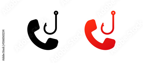 Black and red phone icons paired with hooks, representing phishing scams and fraudulent phone calls.