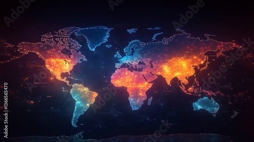 Heat map showing geographical data distribution business analytics global markets colorful display