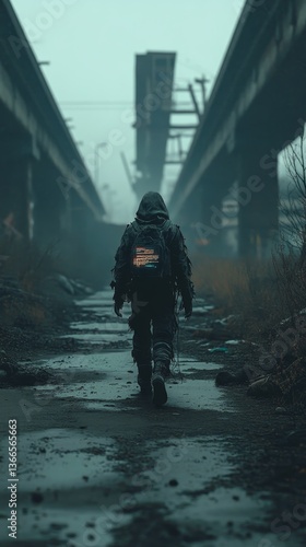 Wallpaper Mural Lone wanderer walks through dilapidated industrial landscape. Torontodigital.ca