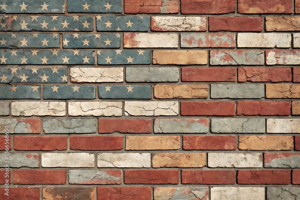 Patriotic American Flag Depicted on a Weathered Brick Wall Background Image Patriotic American Flag Depicted on a Weathered Brick Wall Background Image